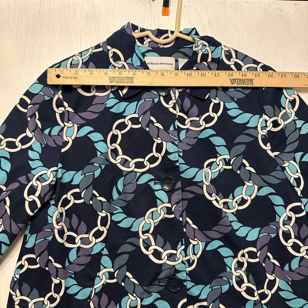 Alfred Dunner Jacket Women’s Size 10 Navy Blue Chain Print Cotton Blend Retro - Picture 2 of 8